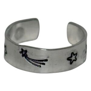 Handmade stamped shooting star silver hypoallergenic adjustable cuff Ring